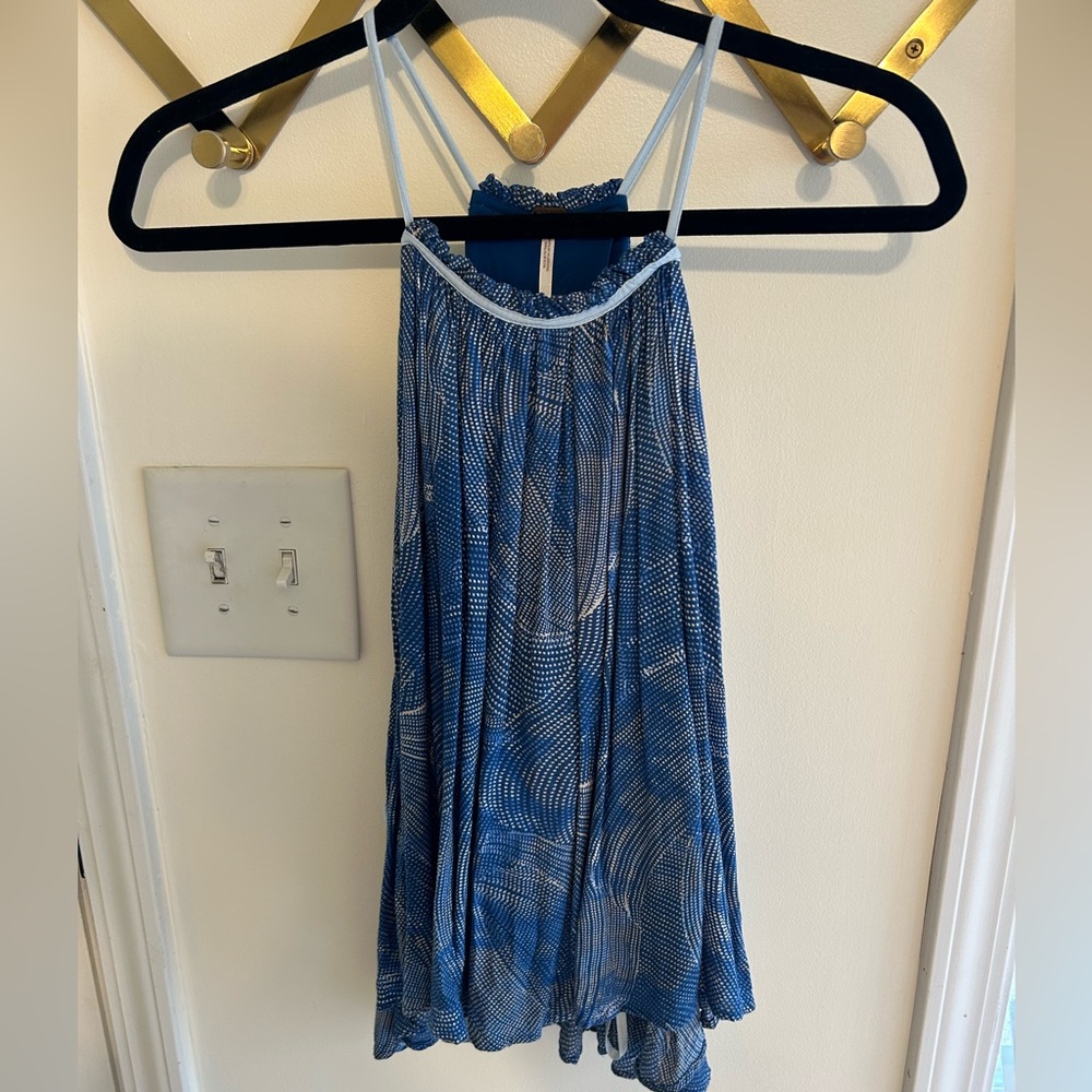 Free People Blue doted tank with tie sides